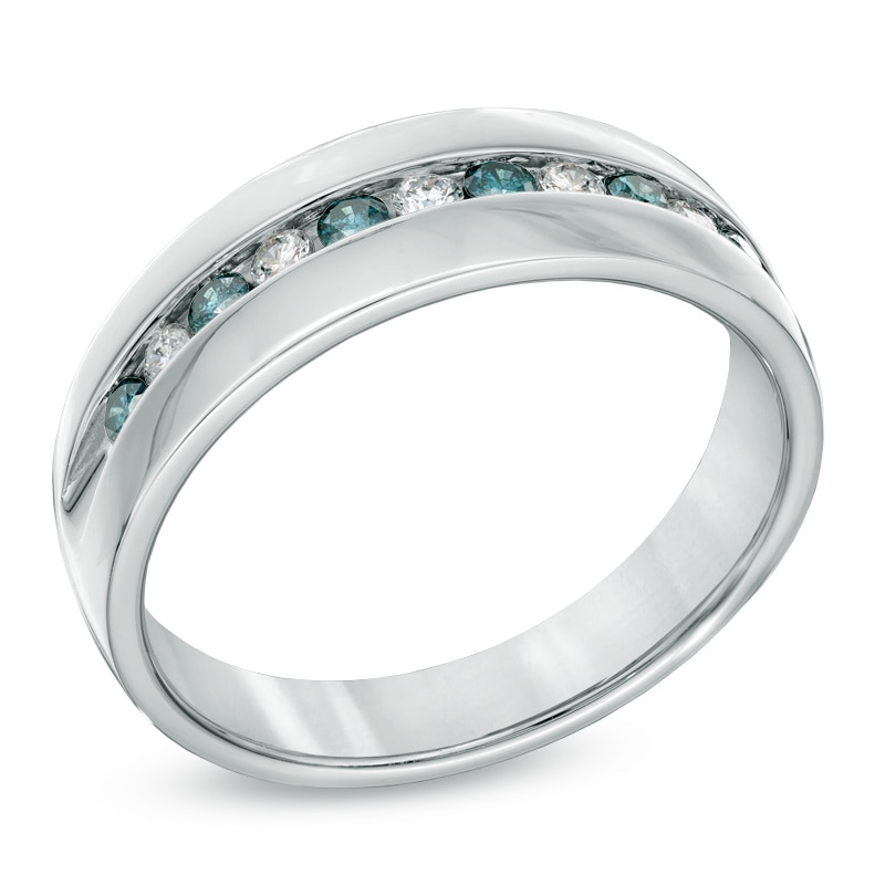 Men's 1/2 CT. T.W. Enhanced Blue and White Diamond Ring in Sterling Silver