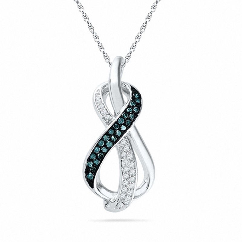 Main Image 1 of 1/5 CT. T.W. Enhanced Blue and White Diamond Infinity Loop Pendant in Sterling Silver