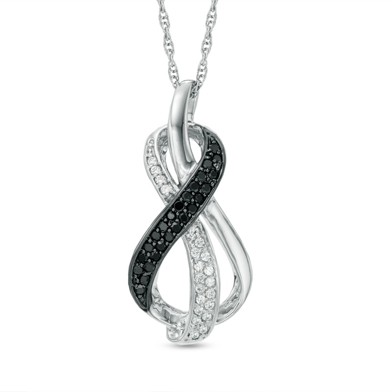 Main Image 1 of 1/5 CT. T.W. Enhanced Black and White Diamond Infinity Loop Pendant in Sterling Silver