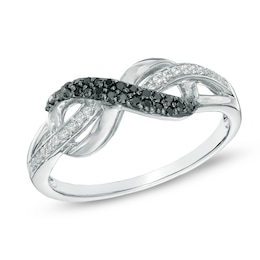 1/5 CT. T.W. Enhanced Black and White Diamond Infinity Loop Ring in Sterling Silver