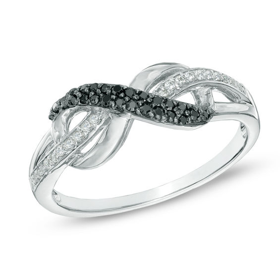 1 5 Ct T W Enhanced Black And White Diamond Infinity Loop Ring In T W Enhanced Black And White Diamond Infinity Loop Ring In Sterling