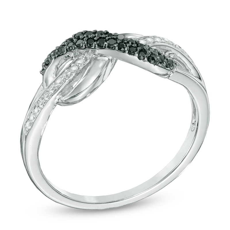 Main Image 2 of 1/5 CT. T.W. Enhanced Black and White Diamond Infinity Loop Ring in Sterling Silver