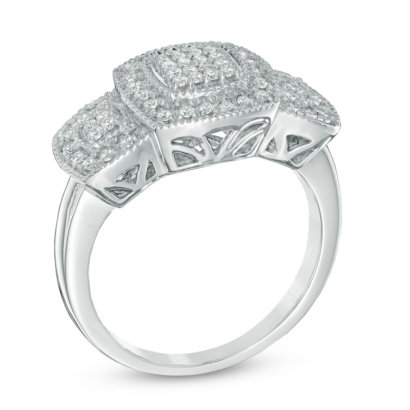 1/3 CT. T.W. Princess-Cut Diamond Triple Square Ring in Sterling Silver