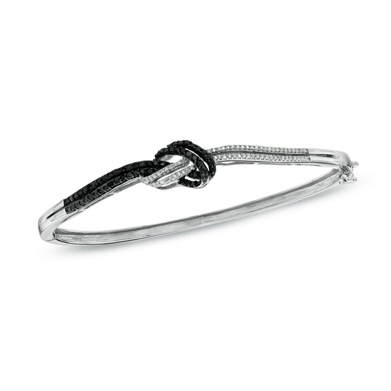 1/2 CT. T.w. Enhanced Black and White Diamond Knot Bangle in Sterling Silver