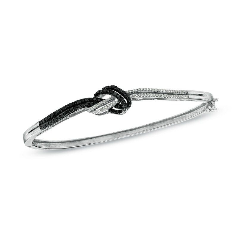 Main Image 1 of 1/2 CT. T.W. Enhanced Black and White Diamond Knot Bangle in Sterling Silver