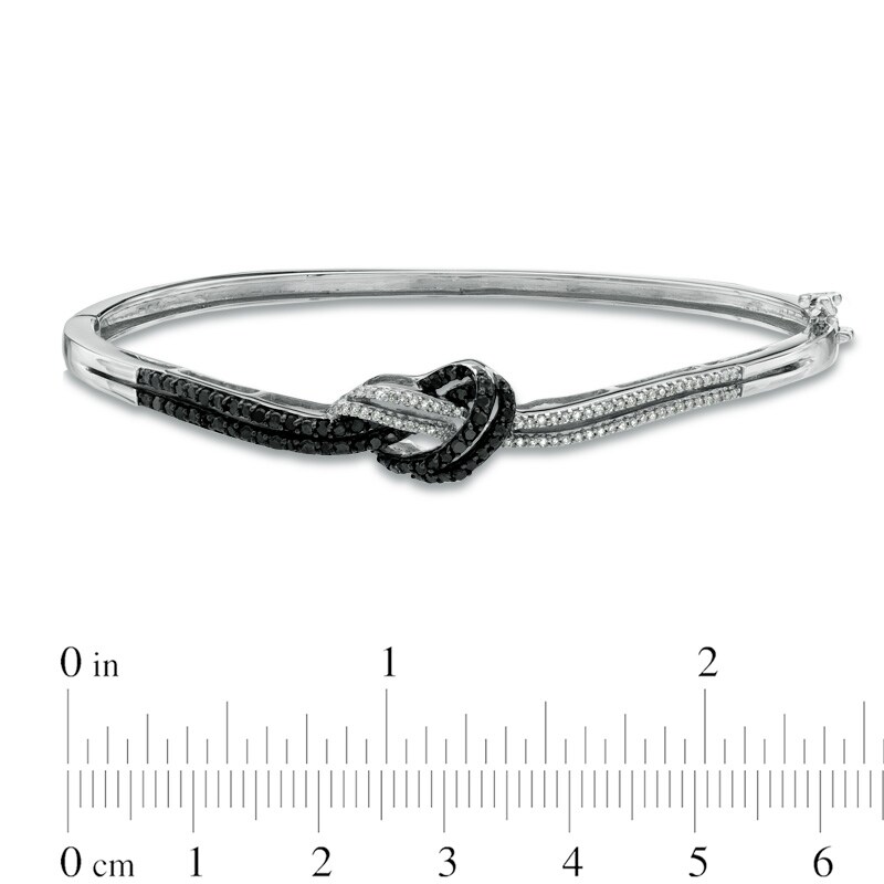Main Image 2 of 1/2 CT. T.W. Enhanced Black and White Diamond Knot Bangle in Sterling Silver