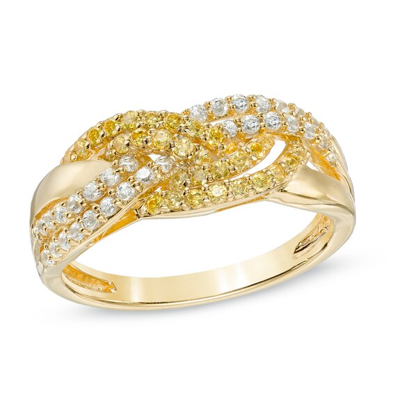1/2 CT. T.w. Enhanced Yellow and White Diamond Braid Ring in 10K Gold