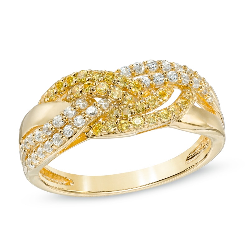 Main Image 1 of 1/2 CT. T.W. Enhanced Yellow and White Diamond Braid Ring in 10K Gold