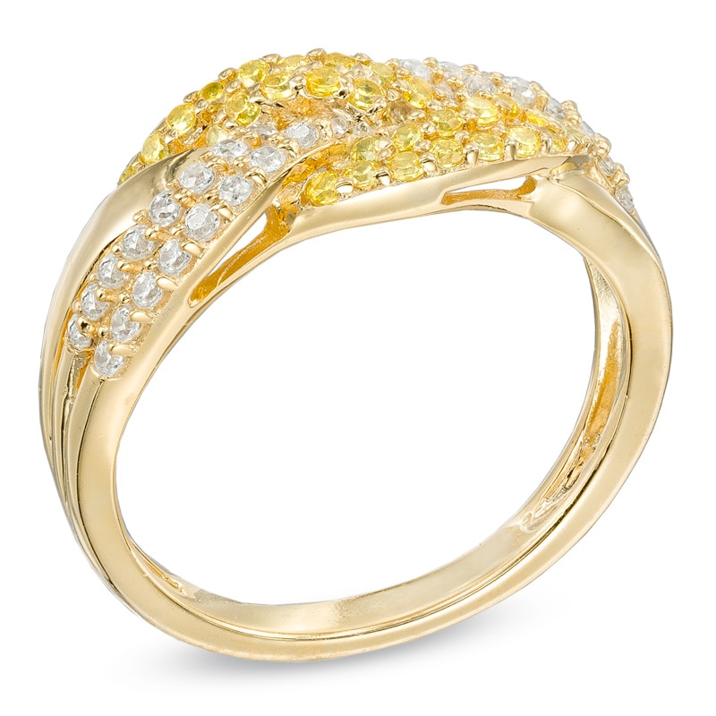 Main Image 2 of 1/2 CT. T.W. Enhanced Yellow and White Diamond Braid Ring in 10K Gold