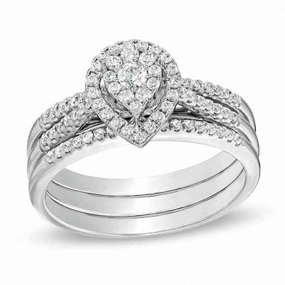 1 2 CT. T.W. Diamond Teardrop Cluster Bridal Set in 10K White Gold
