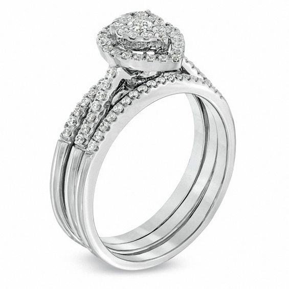 1/2 CT. T.w. Diamond Teardrop Cluster Bridal Set in 10K White Gold