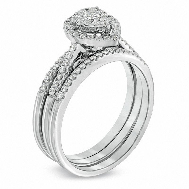 Main Image 2 of 1/2 CT. T.W. Diamond Teardrop Cluster Bridal Set in 10K White Gold
