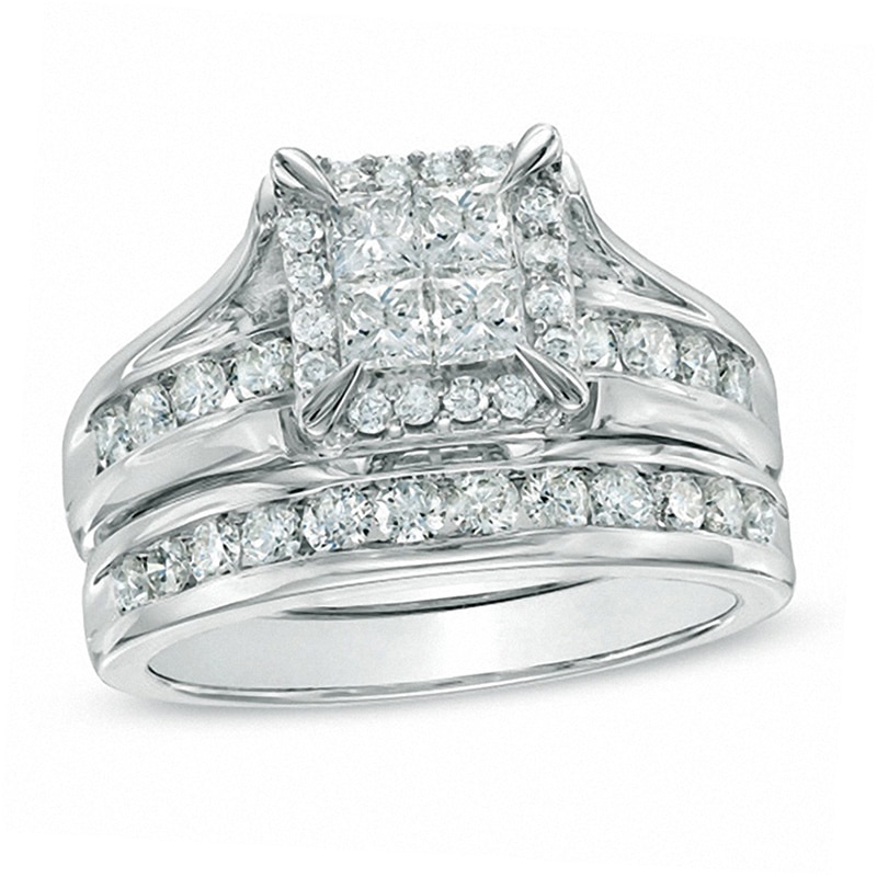 1-1/2 CT. T.W. Quad Princess-Cut Diamond Bridal Set in 14K White Gold