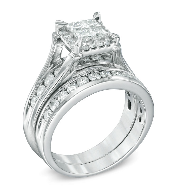 1-1/2 CT. T.W. Quad Princess-Cut Diamond Bridal Set in 14K White Gold