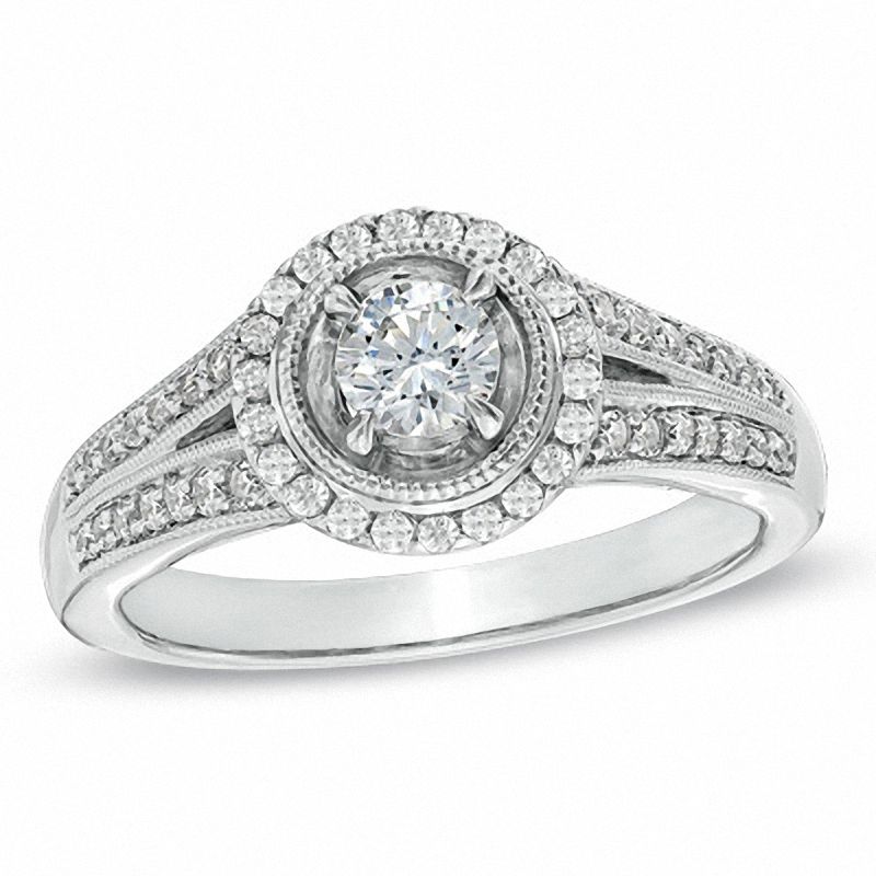 Main Image 1 of 5/8 CT. T.W. Diamond Split Shank Engagement Ring in 14K White Gold