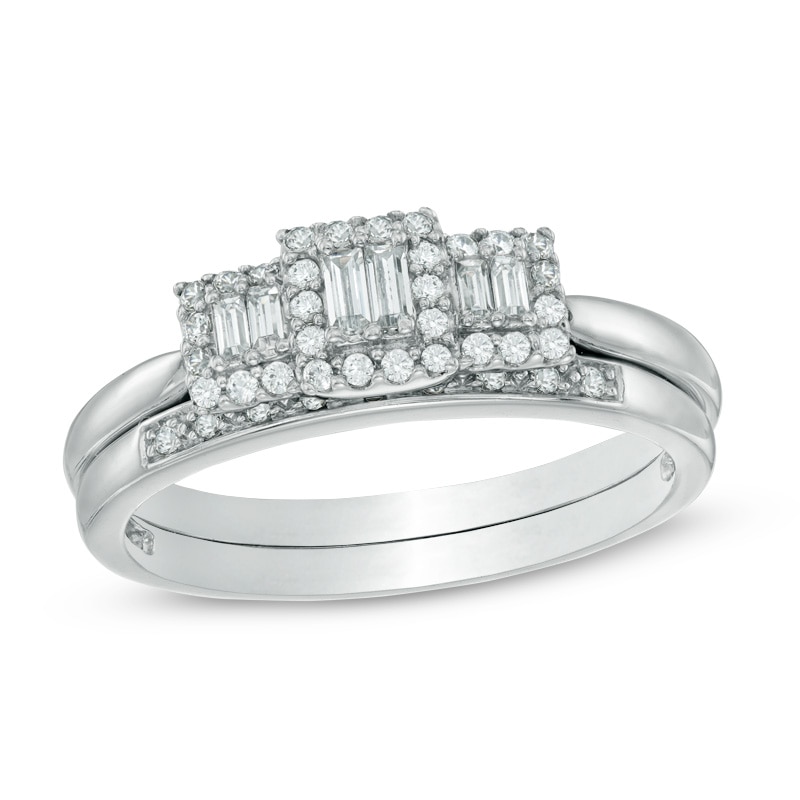 Main Image 1 of 1/5 CT. T.W. Baguette Diamond Three Stone Promise Ring in 10K White Gold