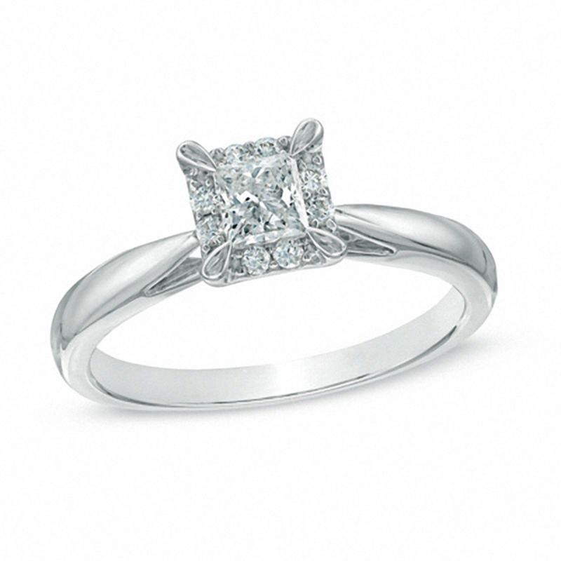 Main Image 1 of 3/8 CT. T.W. Princess-Cut Diamond Frame Engagement Ring in 14K White Gold