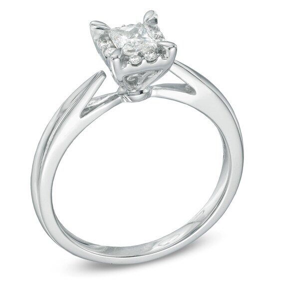 3/8 CT. T.w. Princess-Cut Diamond Frame Engagement Ring in 14K White Gold