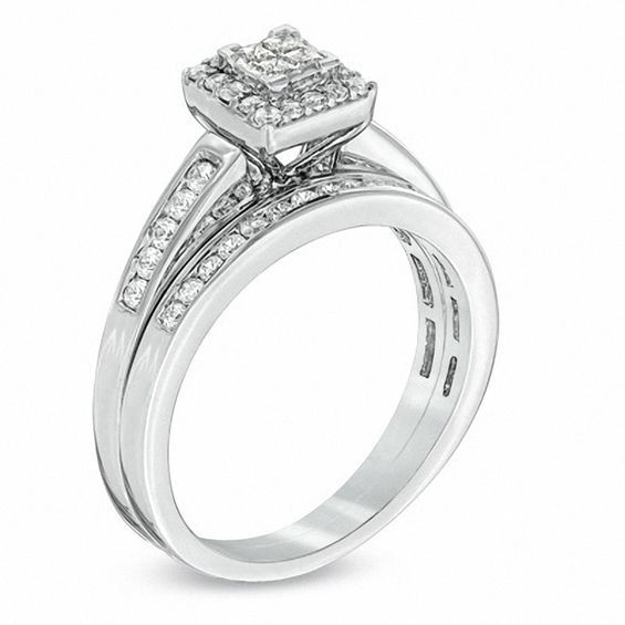 1/2 CT. T.w. Quad Princess-Cut Diamond Bridal Set in 10K White Gold
