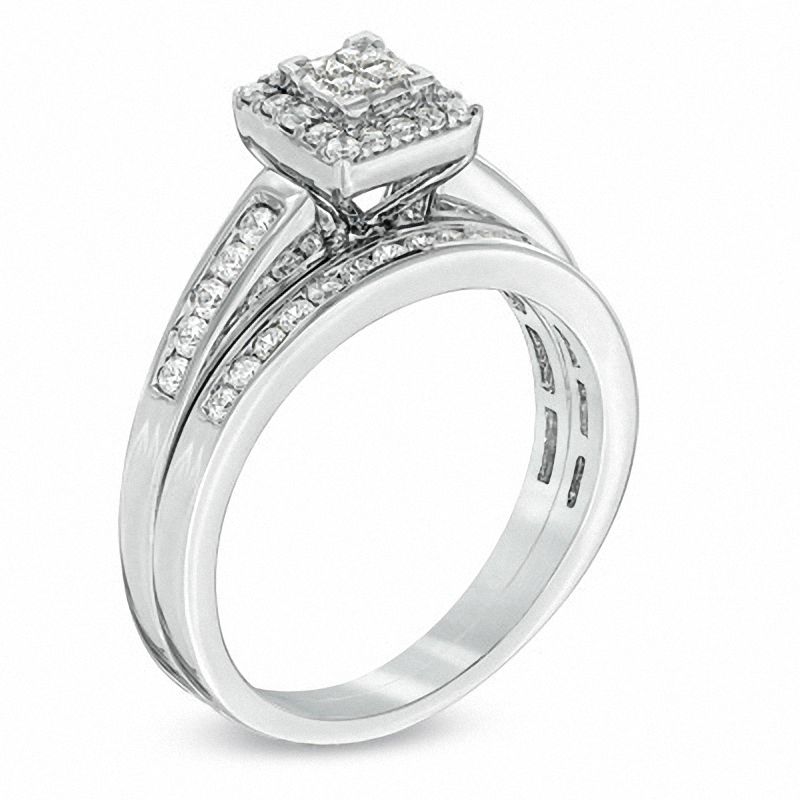 Main Image 2 of 1/2 CT. T.W. Quad Princess-Cut Diamond Bridal Set in 10K White Gold