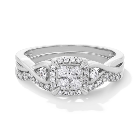 1/3 CT. T.w. Multi-Diamond Twist Shank Bridal Set in 10K White Gold