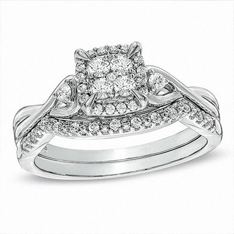 1/3 CT. T.W. Multi-Diamond Twist Shank Bridal Set in 10K White Gold