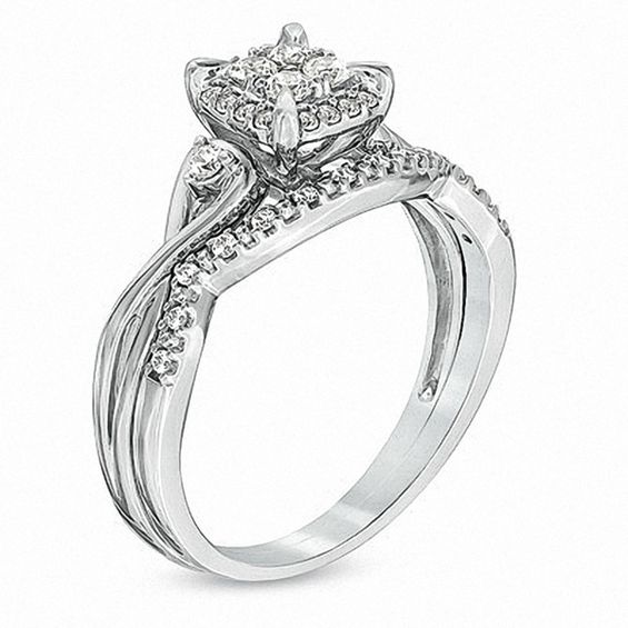 1/3 CT. T.w. Multi-Diamond Twist Shank Bridal Set in 10K White Gold