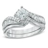 Thumbnail Image 1 of 1 CT. T.W. Princess-Cut Diamond Bypass Bridal Set in 14K White Gold