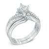 Thumbnail Image 1 of 1 CT. T.W. Princess-Cut Diamond Bypass Bridal Set in 14K White Gold