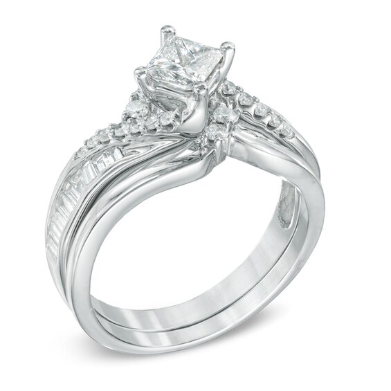 1 CT. T.W. Princess-Cut Diamond Bypass Bridal Set in 14K White Gold 1 CT. T.W. Princess-Cut Diamond Bypass Bridal Set in 14K White Gold