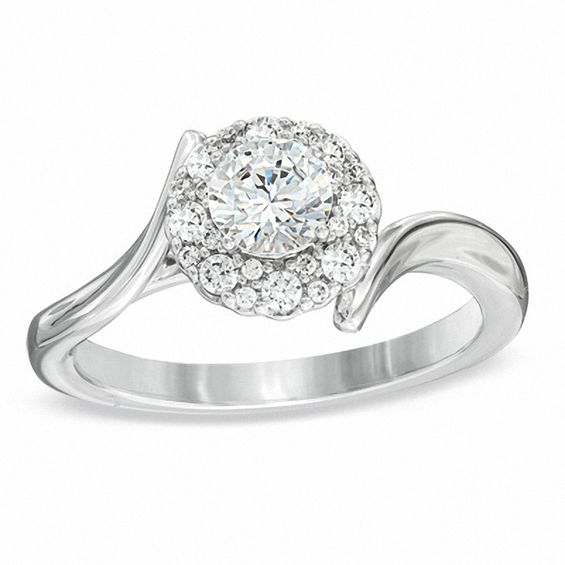 3/4 CT. T.w. Diamond Frame Bypass Engagement Ring in 14K White Gold