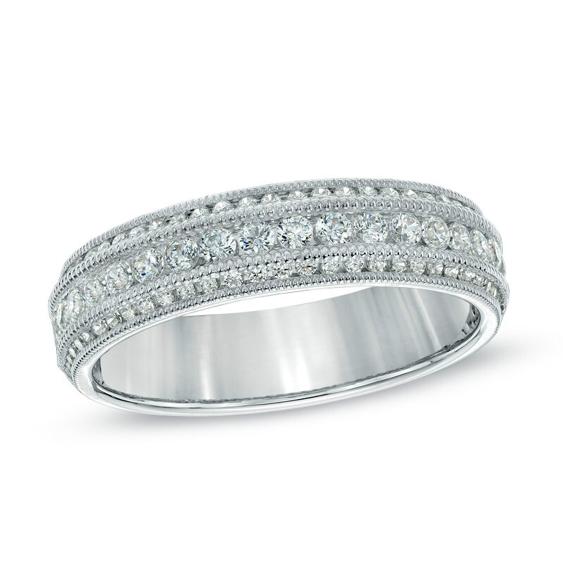 Main Image 1 of 1/2 CT. T.W. Diamond Vintage-Style Anniversary Band in 14K White Gold