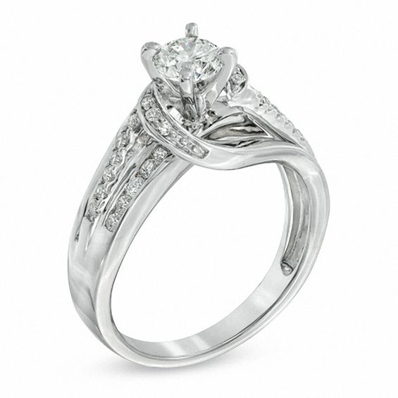 3/4 CT. T.w. Diamond Swirl Engagement Ring in 14K White Gold