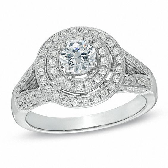 1 CT. T.w. Diamond Double Frame Vintage-Style Engagement Ring in 14K White Gold