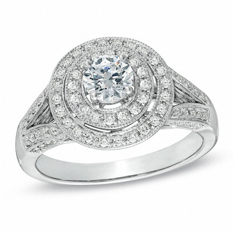 1 CT. T.W. Diamond Double Frame Vintage-Style Engagement Ring in 14K White Gold