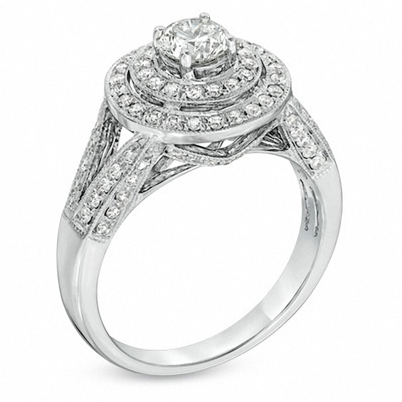 1 CT. T.w. Diamond Double Frame Vintage-Style Engagement Ring in 14K White Gold