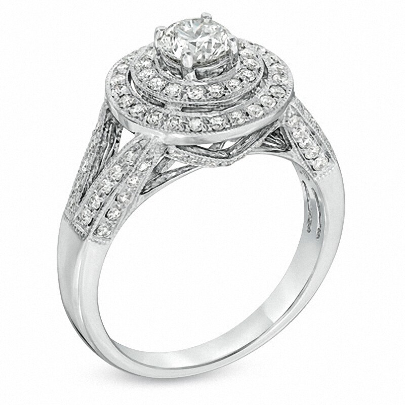 Main Image 2 of 1 CT. T.W. Diamond Double Frame Vintage-Style Engagement Ring in 14K White Gold