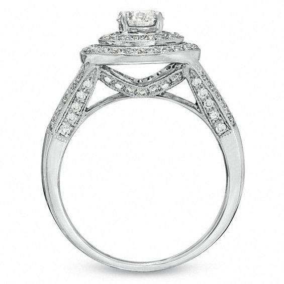 1 CT. T.w. Diamond Double Frame Vintage-Style Engagement Ring in 14K White Gold