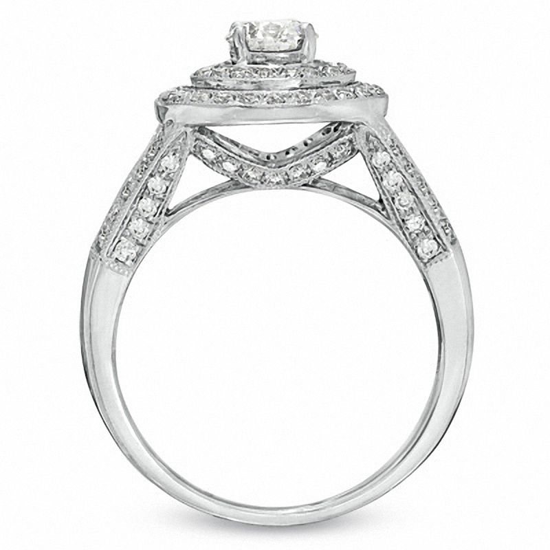 Main Image 3 of 1 CT. T.W. Diamond Double Frame Vintage-Style Engagement Ring in 14K White Gold