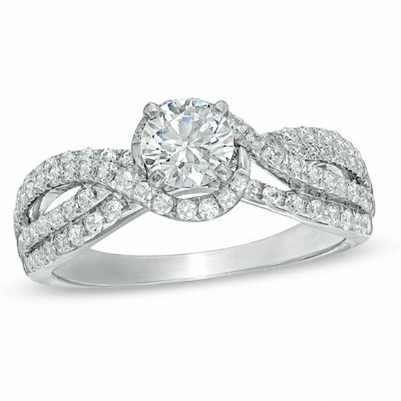 1 CT. T.w. Diamond Swirl Engagement Ring in 14K White Gold