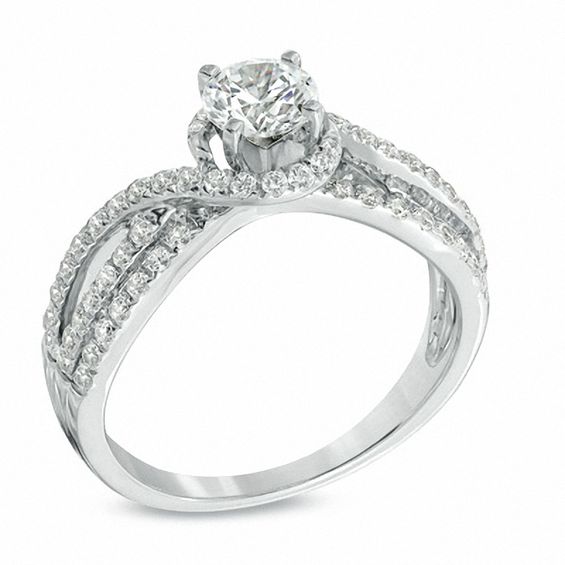1 CT. T.w. Diamond Swirl Engagement Ring in 14K White Gold