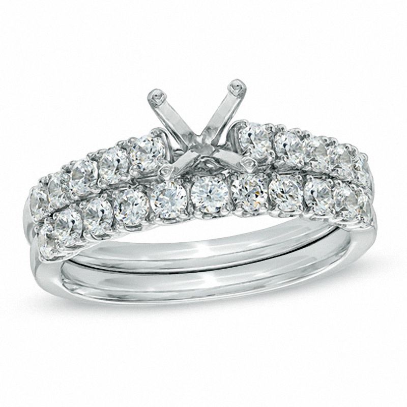 Main Image 1 of 7/8 CT. T.W. Diamond Semi-Mount Bridal Set in 14K White Gold