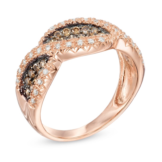 1/2 CT. T.w. Champagne and White Diamond Rope Ring in 14K Rose Gold