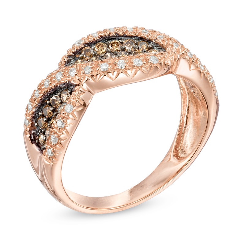 Main Image 2 of 1/2 CT. T.W. Champagne and White Diamond Rope Ring in 14K Rose Gold