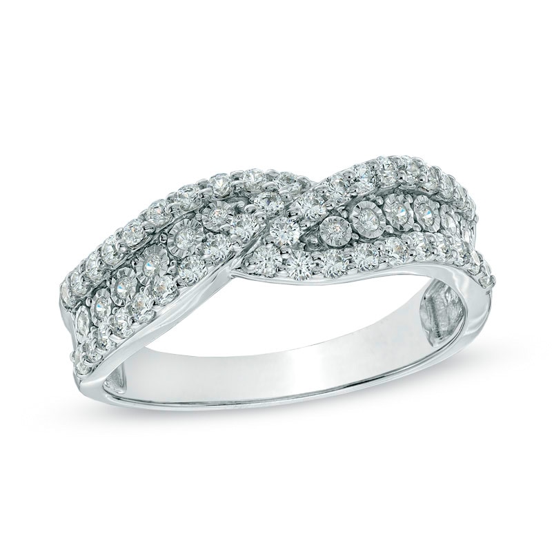 Main Image 1 of 1/2 CT. T.W. Diamond Layered Wave Anniversary Band in 14K White Gold