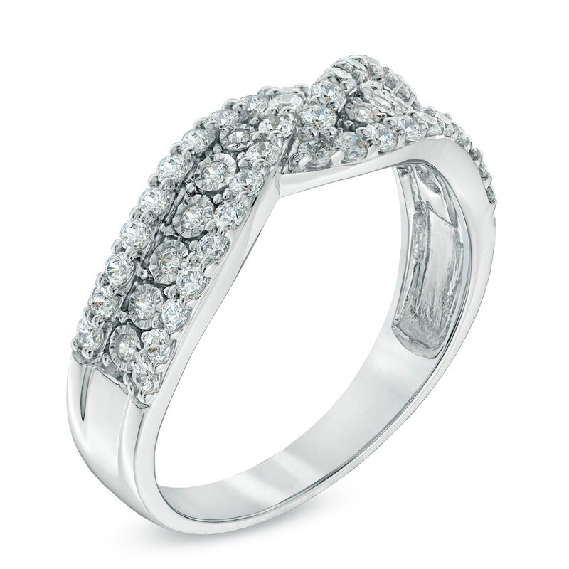 1/2 CT. T.W. Diamond Layered Wave Anniversary Band in 14K White Gold