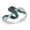 Thumbnail Image 0 of 1/4 CT. T.W. Enhanced Blue and White Diamond Abstract Ring in 10K White Gold - Size 7