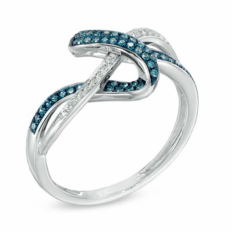 1/4 CT. T.W. Enhanced Blue and White Diamond Abstract Ring in 10K White Gold - Size 7