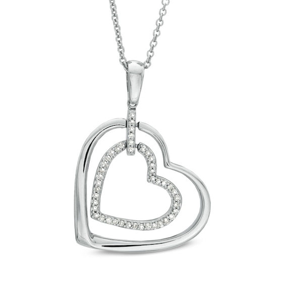 1/10 CT. T.w. Diamond Double Heart Pendant in Sterling Silver