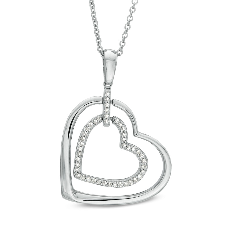 Main Image 1 of 1/10 CT. T.W. Diamond Double Heart Pendant in Sterling Silver